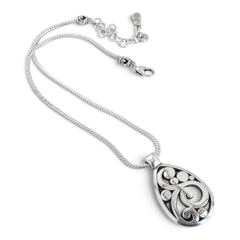 Brighton Contempo Teardrop Pendant Necklace Scrolled Silver Plated Design